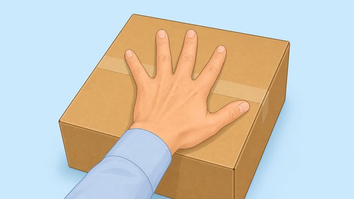 手を広げて荷物の上に載せた撮影例